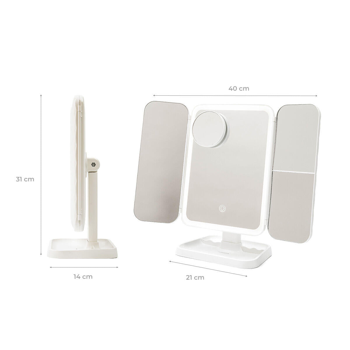 Espejo de Maquillaje Tríptico Recargable con Aumento y Luz LED Miled InnovaGoods