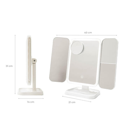 Espejo de Maquillaje Tríptico Recargable con Aumento y Luz LED Miled InnovaGoods